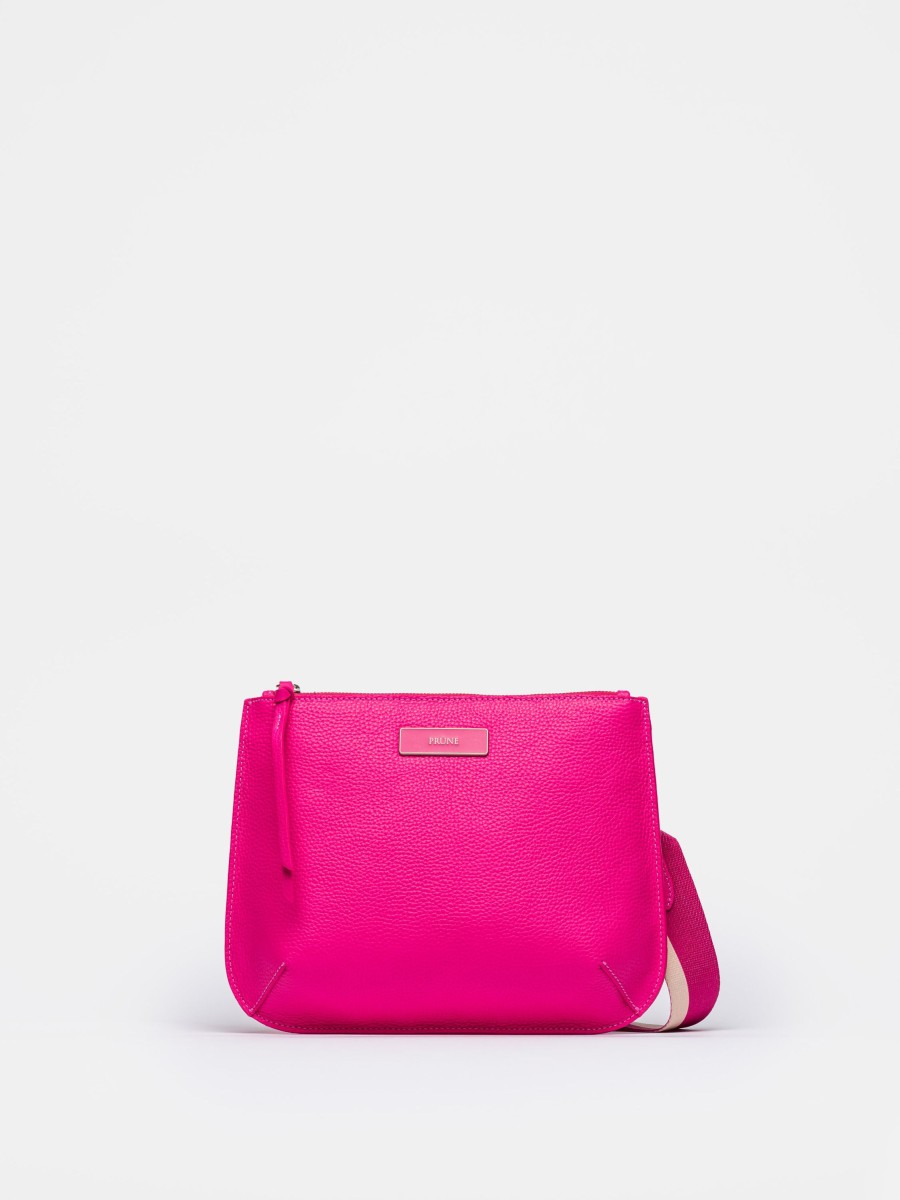 Carteras Prüne  | Bandolera Laly En Cuero Graneado Fucsia